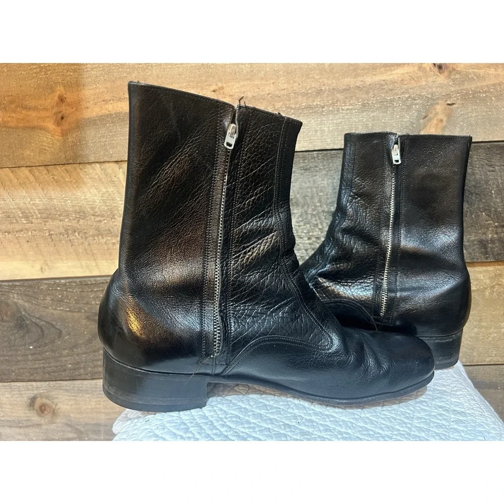 Florsheim Mid Calf Fashion Boots Men's 9 B Black Leather Vintage‎ 70's Look Cool